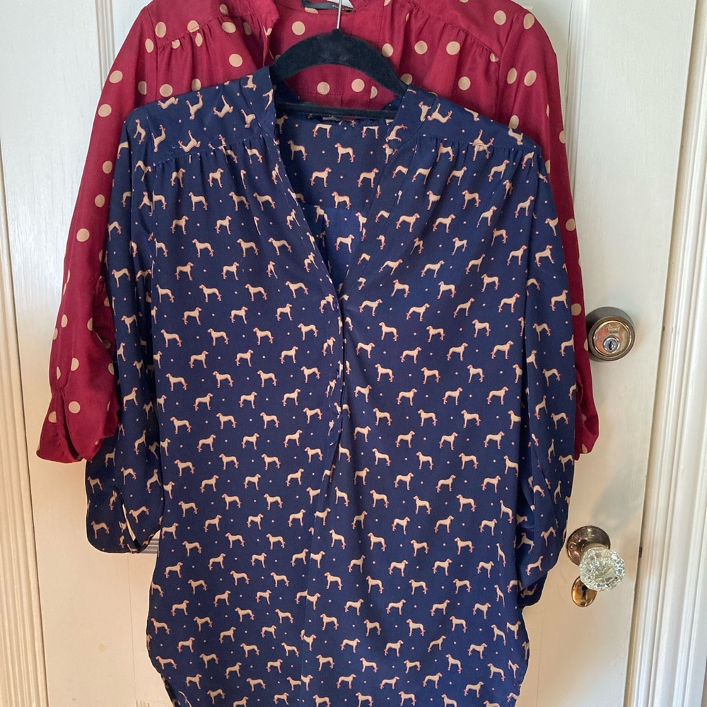 2 tunic length blouses with 3/4 sleeves